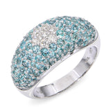 18K White Gold 2.5tcw Paraiba Tourmaline and Diamond Pavé Dome Ring