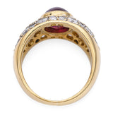 Vintage 18k Yellow Gold 2.20tcw Diamond Pave and Ruby Cabochon Ring