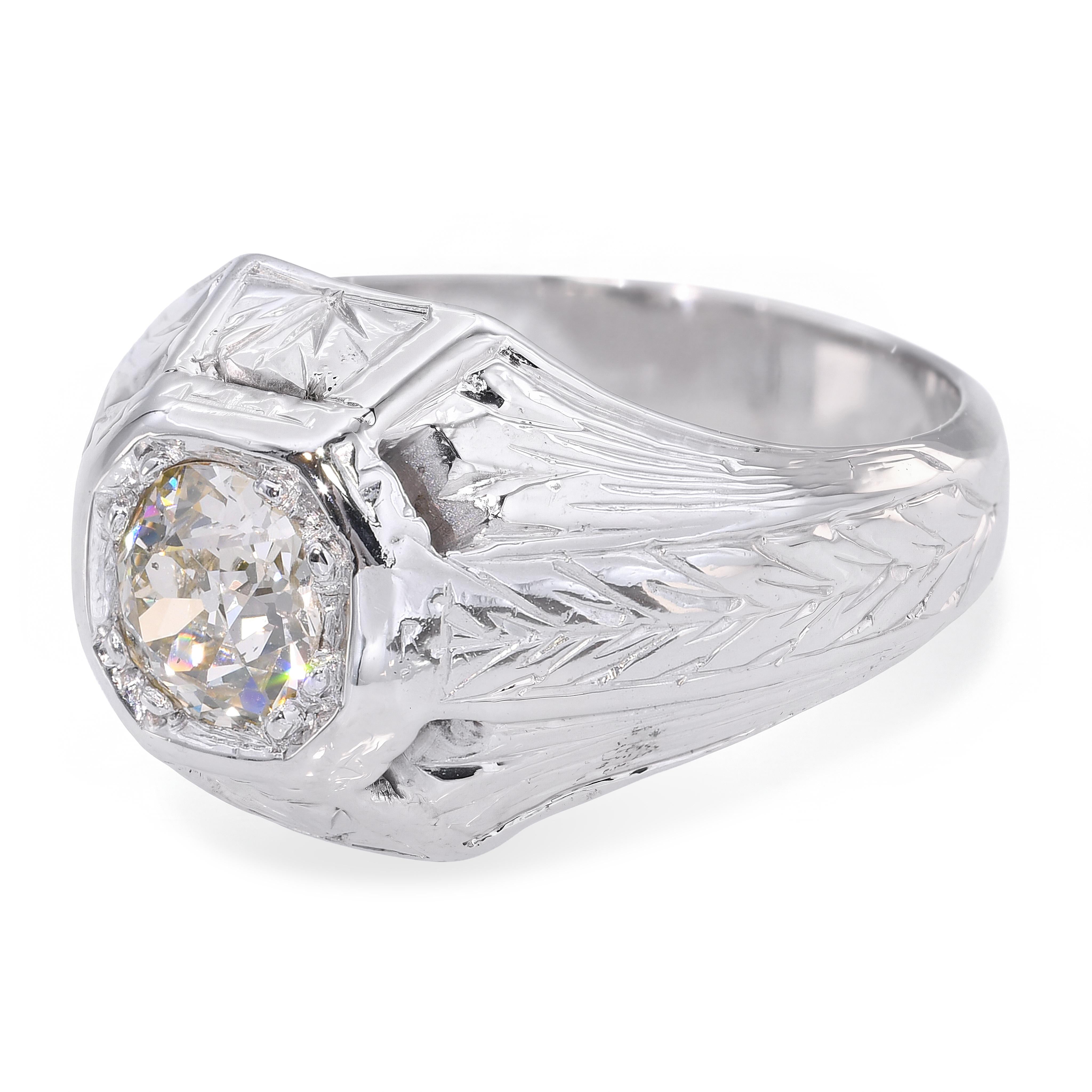 Art Deco 11k White Gold .57ct Old European Cut Diamond Ring