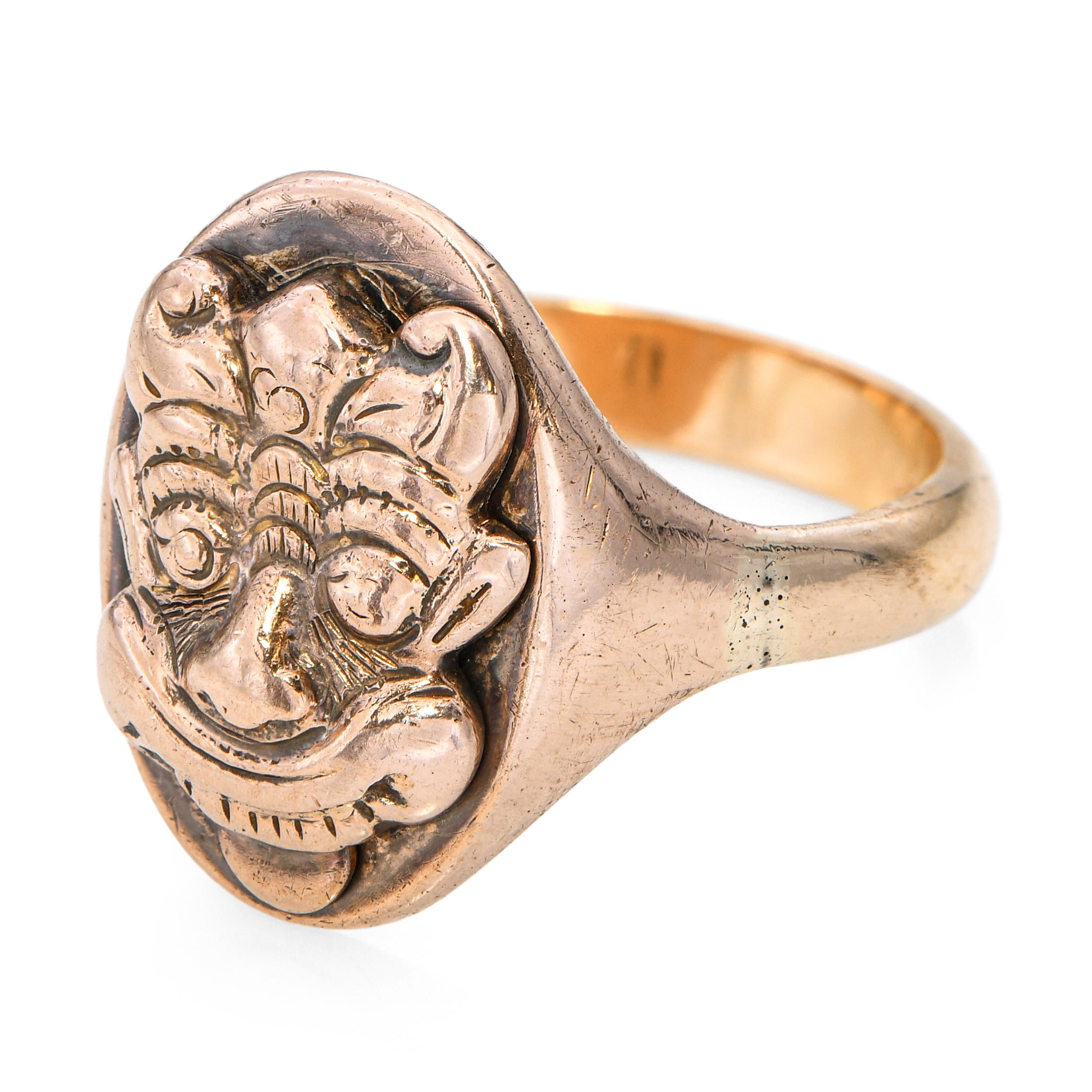 Vintage 14K Yellow Gold Asian Folklore Mask Figural Signet Ring