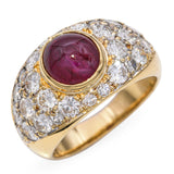 Vintage 18k Yellow Gold 2.20tcw Diamond Pave and Ruby Cabochon Ring