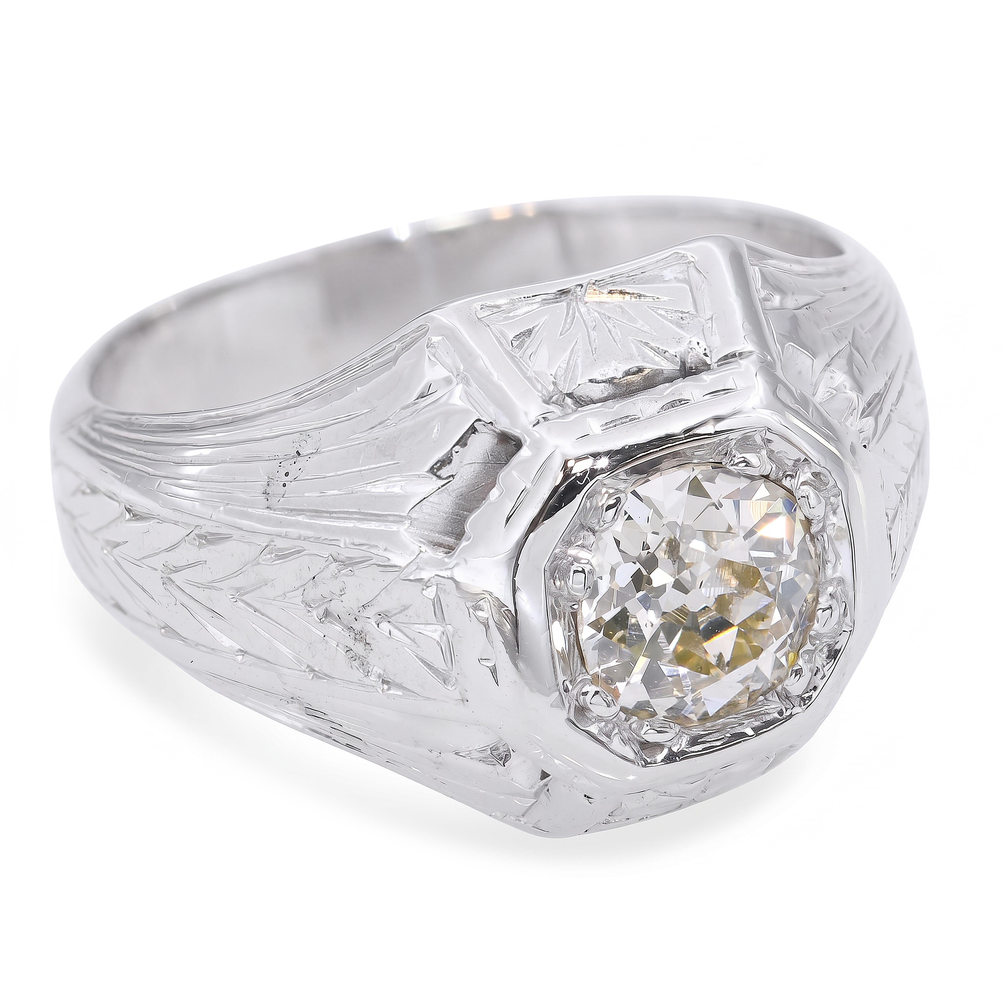 Art Deco 11k White Gold .57ct Old European Cut Diamond Ring