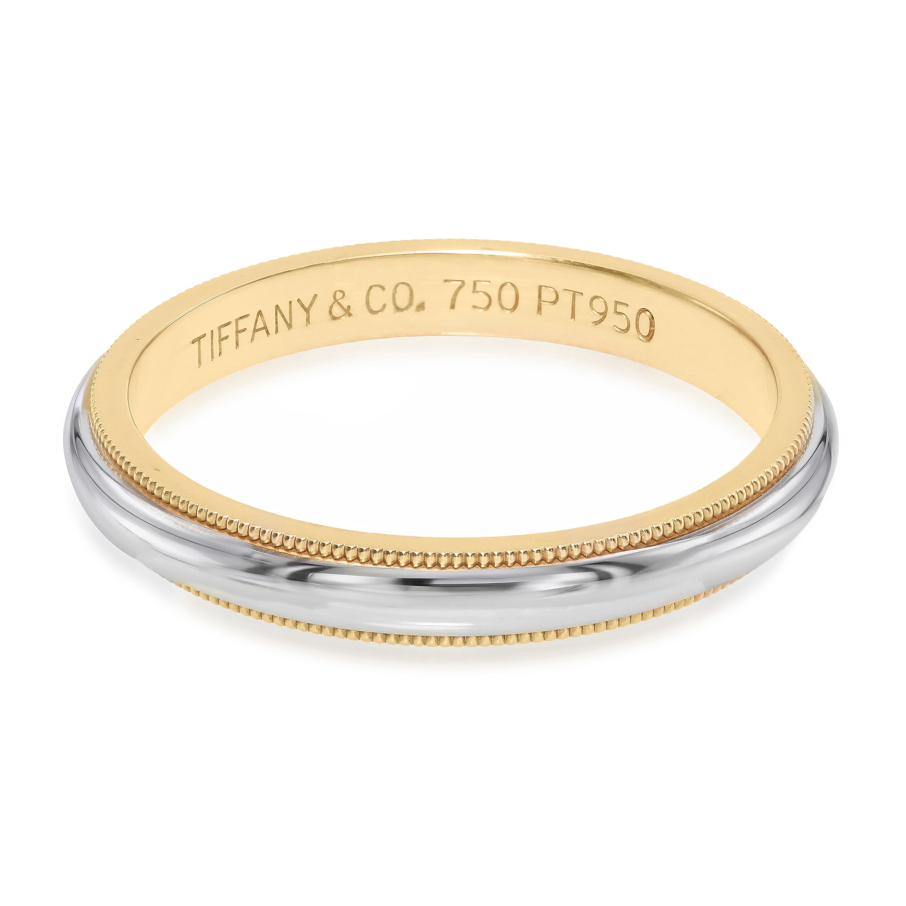 Tiffany & Co. 18k Yellow Gold and Platinum Milgrain Forever Wedding Band