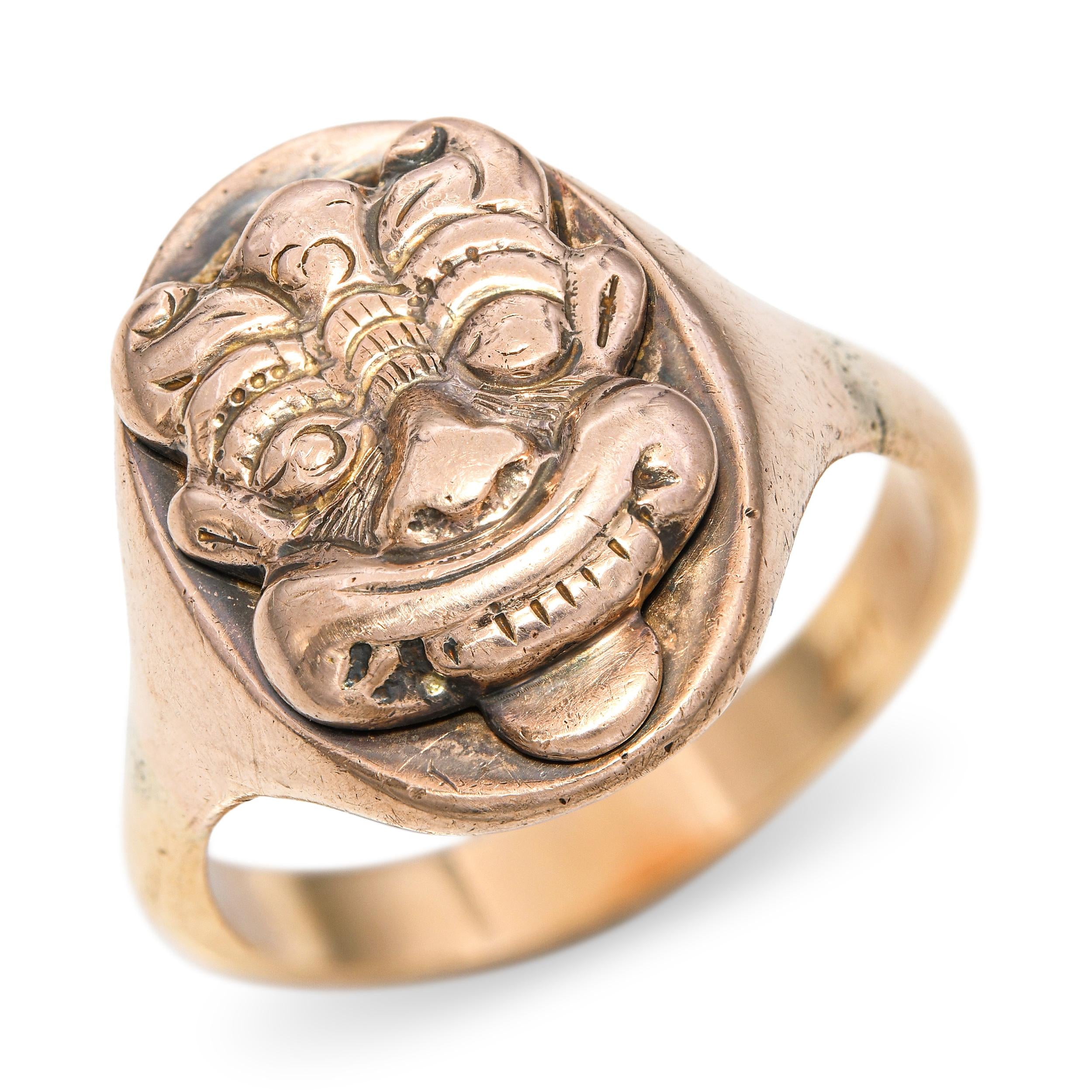 Vintage 14K Yellow Gold Asian Folklore Mask Figural Signet Ring