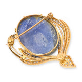 18k Yellow Gold 55.83ct Star Sapphire and Diamond Brooch