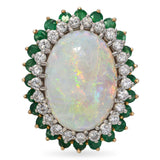 Vintage 18k Yellow Gold 9.35ct Australian Opal Diamond and Emerald Ring