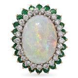 Vintage 18k Yellow Gold 9.35ct Australian Opal Diamond and Emerald Ring