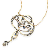 Antique Silver & Yellow Gold Rose Cut Diamond & Sapphire Lavalier Necklace