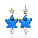 Tagliamonte 14k Yellow Gold Venetian Glass, Turquoise, & Pearl Starfish Earrings