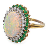 Vintage 18k Yellow Gold 9.35ct Australian Opal Diamond and Emerald Ring