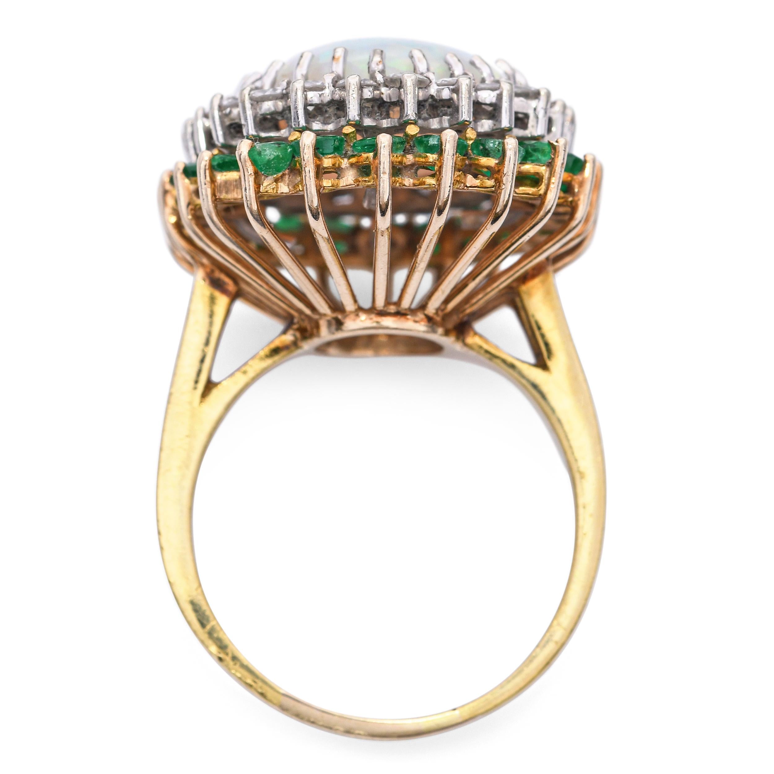 Vintage 18k Yellow Gold 9.35ct Australian Opal Diamond and Emerald Ring