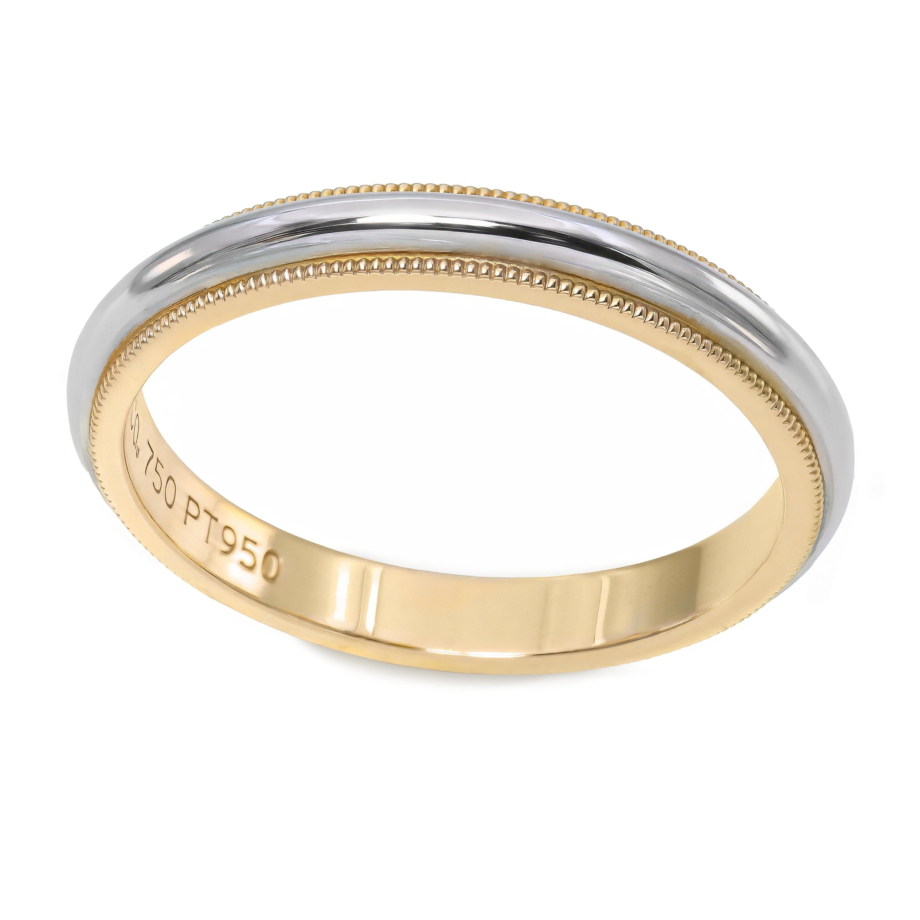 Tiffany & Co. 18k Yellow Gold and Platinum Milgrain Forever Wedding Band