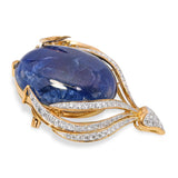 18k Yellow Gold 55.83ct Star Sapphire and Diamond Brooch