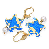 Tagliamonte 14k Yellow Gold Venetian Glass, Turquoise, & Pearl Starfish Earrings
