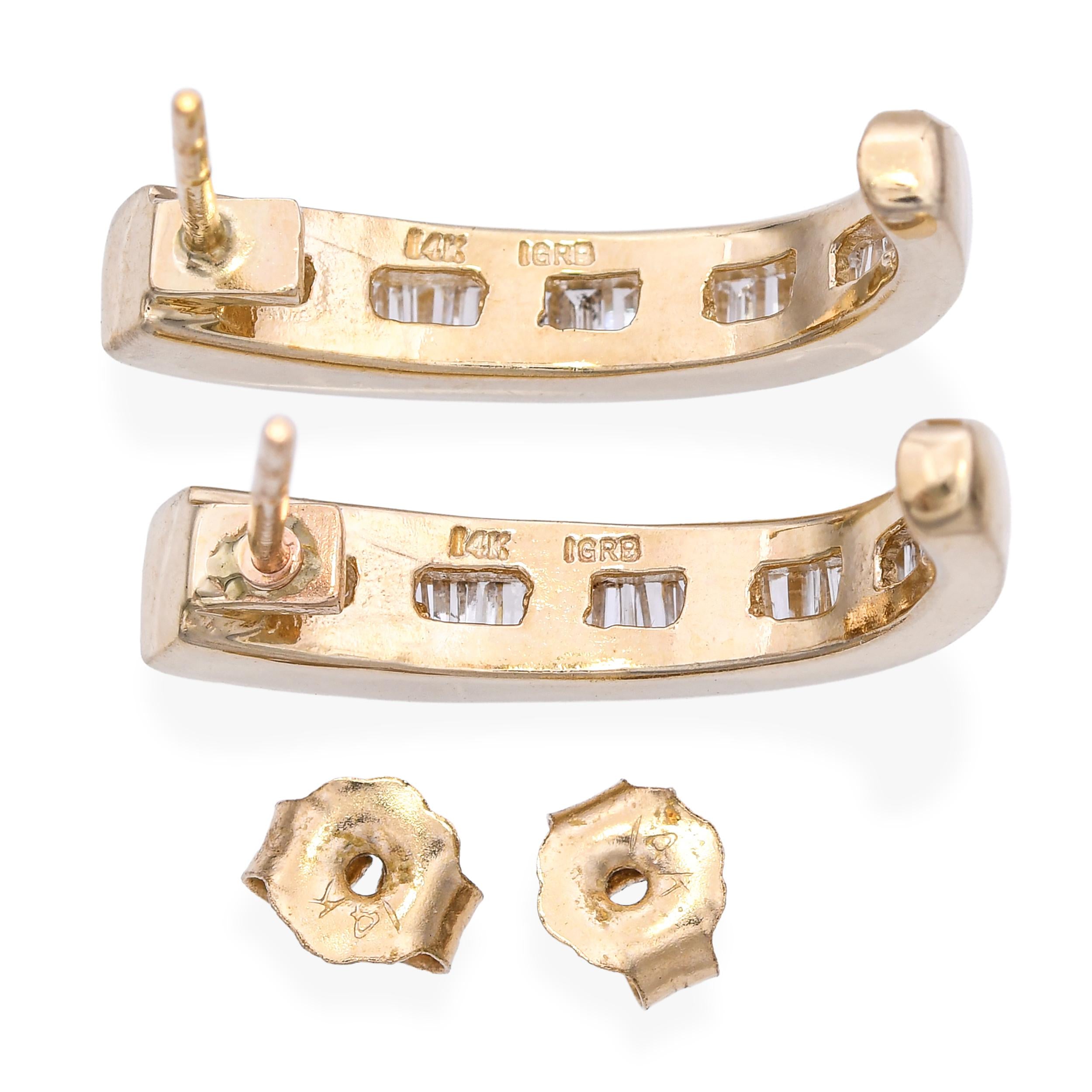 Vintage 14k Yellow Gold 0.93tcw Diamond Half Hoop Earrings