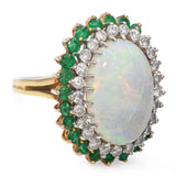 Vintage 18k Yellow Gold 9.35ct Australian Opal Diamond and Emerald Ring