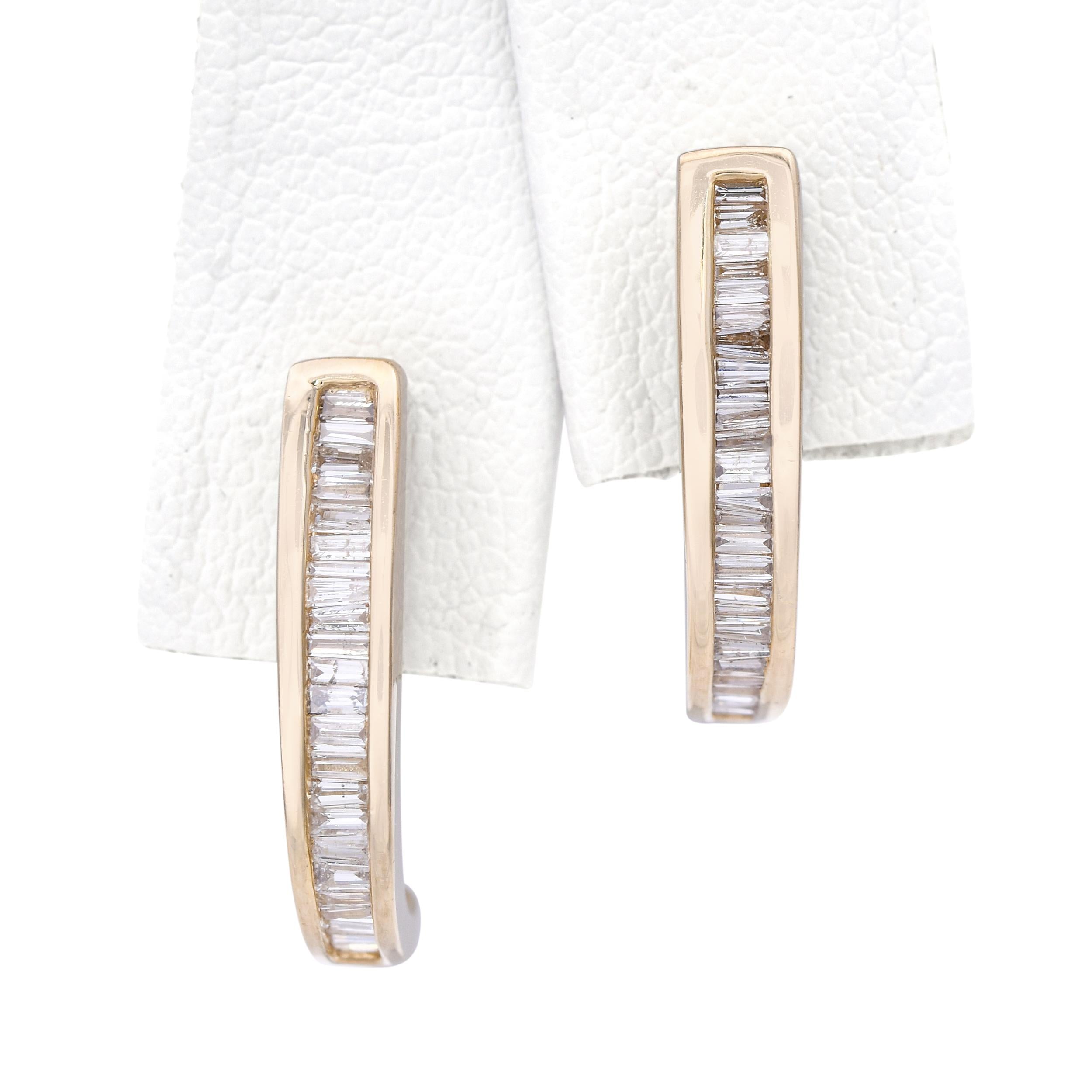 Vintage 14k Yellow Gold 0.93tcw Diamond Half Hoop Earrings