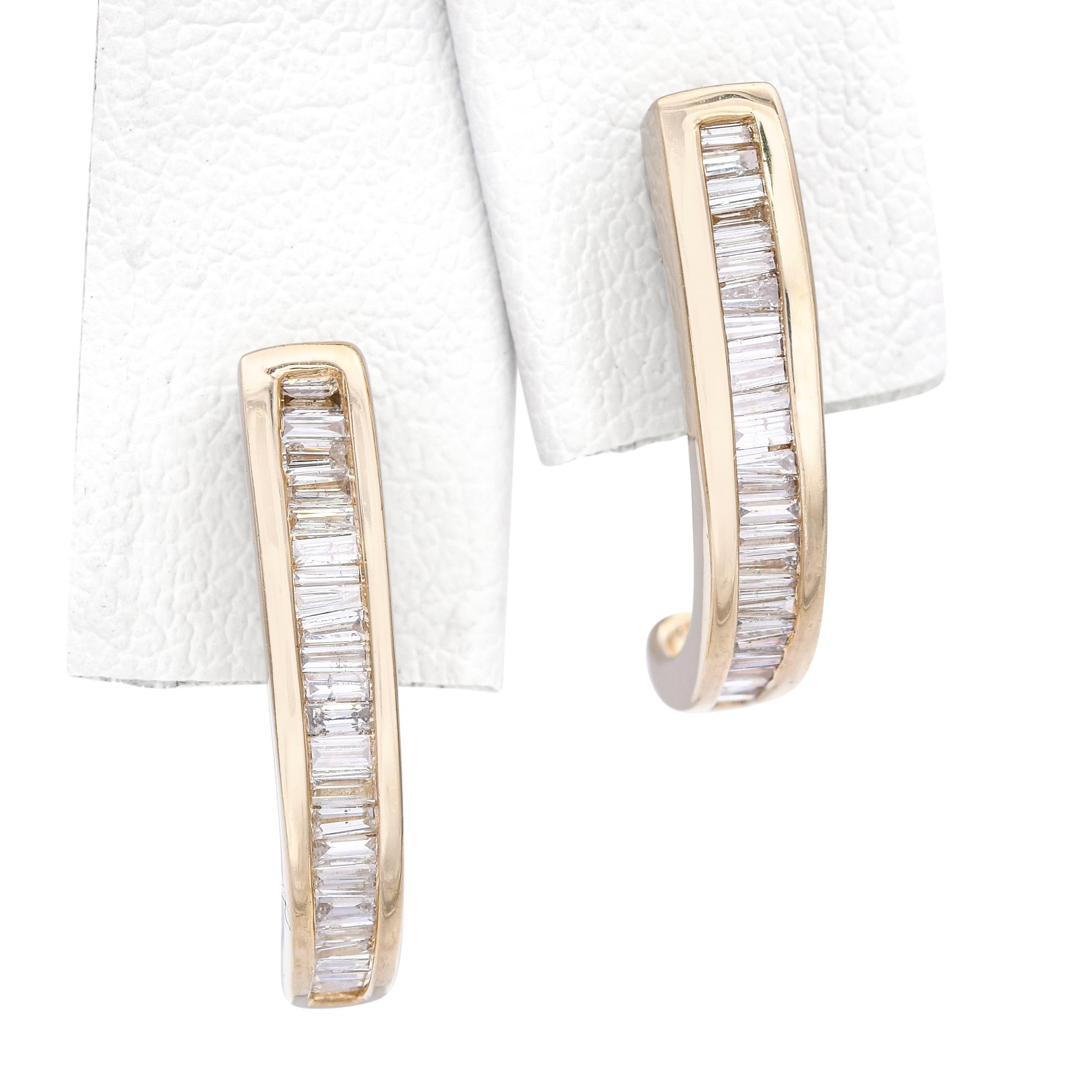 Vintage 14k Yellow Gold 0.93tcw Diamond Half Hoop Earrings