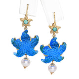 Tagliamonte 14k Yellow Gold Venetian Glass, Turquoise, & Pearl Starfish Earrings