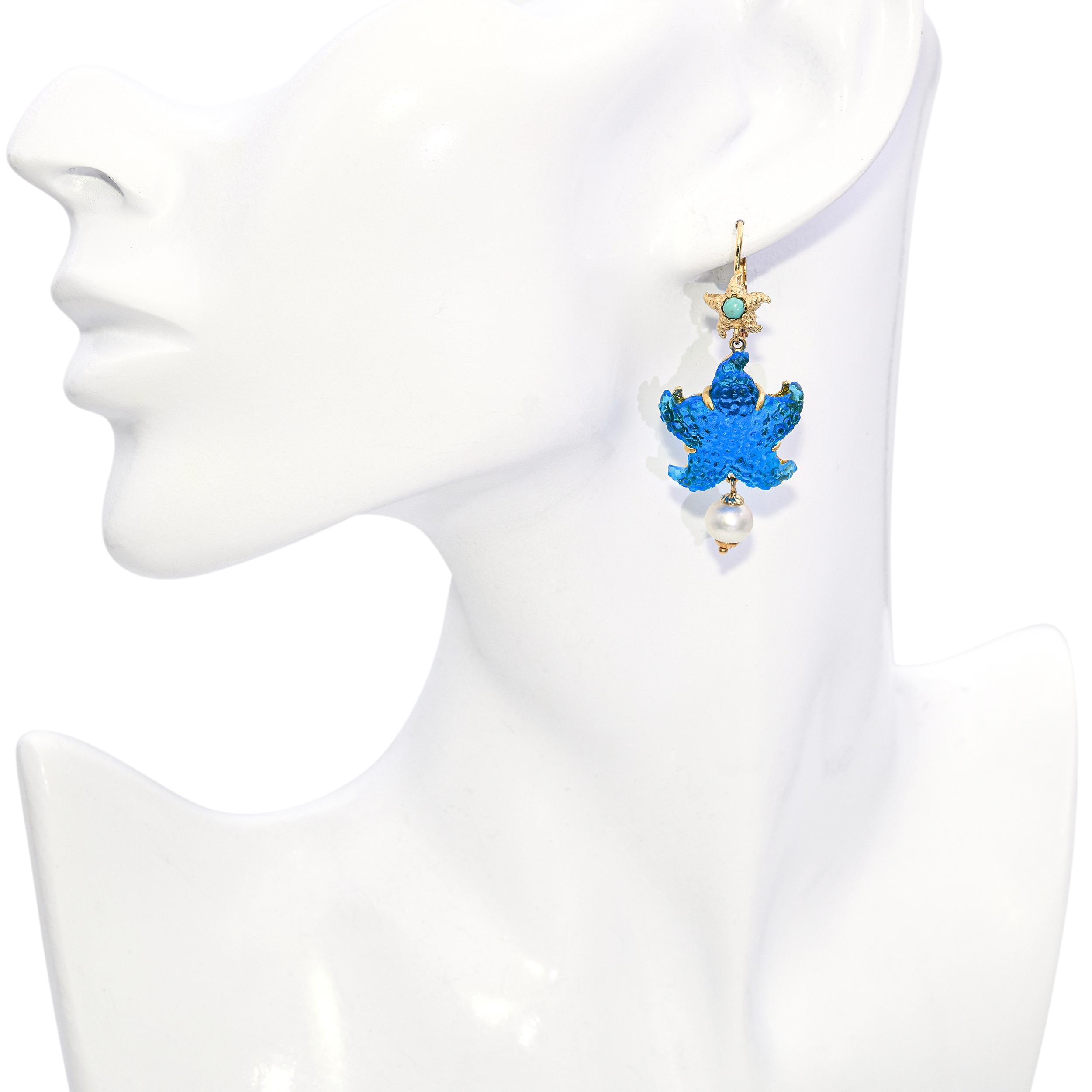 Tagliamonte 14k Yellow Gold Venetian Glass, Turquoise, & Pearl Starfish Earrings