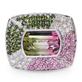 18K White Gold 7.57tcw Multicolor Tourmaline & .68tcw Diamond Statement Ring