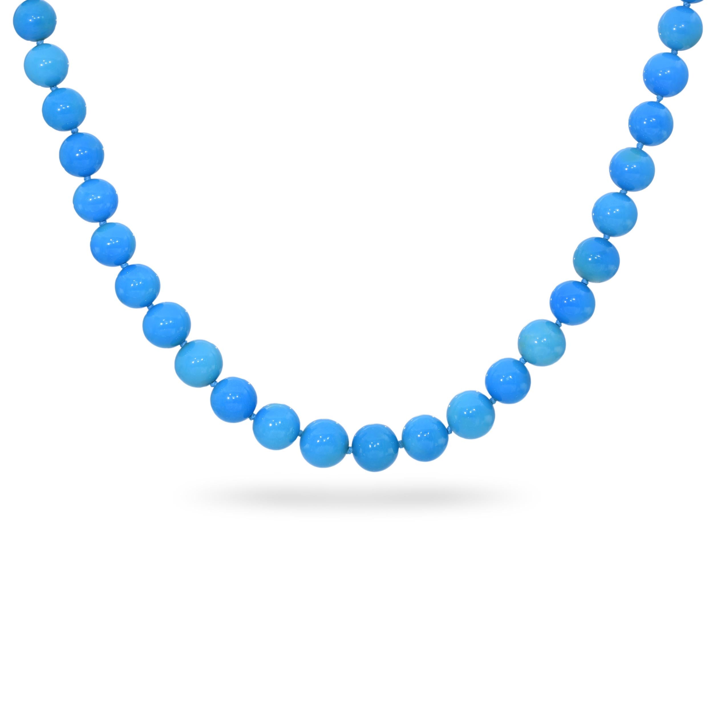 Vintage 19k Yellow Gold Persian Electric Blue Turquoise Bead Strand Necklace