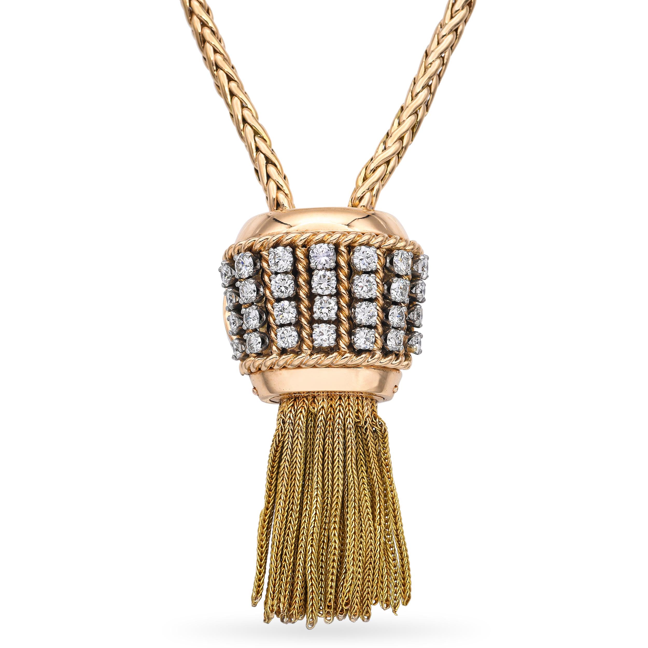 Vintage Retro Maison Sasportas 18k Yellow Gold and Diamond Watch Necklace