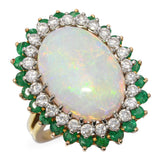 Vintage 18k Yellow Gold 9.35ct Australian Opal Diamond and Emerald Ring