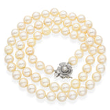 Vintage 14k White Gold Floral Clasp Pearl Strand Necklace