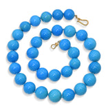 Vintage 19k Yellow Gold Persian Electric Blue Turquoise Bead Strand Necklace
