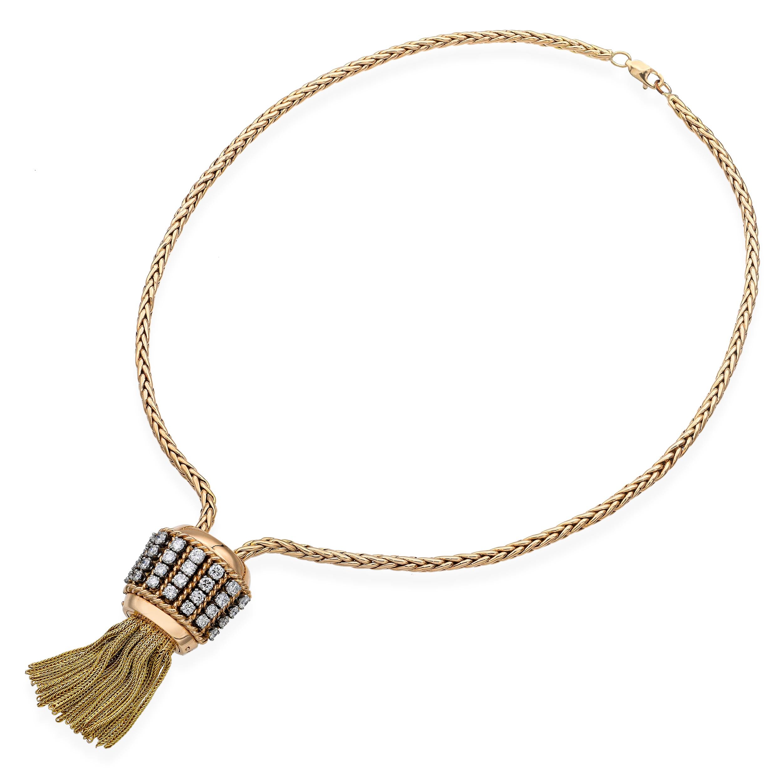 Vintage Retro Maison Sasportas 18k Yellow Gold and Diamond Watch Necklace