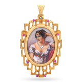 Vintage 18k Yellow Gold Corletto Ruby and Diamond Minatare Portrait Pendant