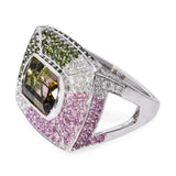 18K White Gold 7.57tcw Multicolor Tourmaline & .68tcw Diamond Statement Ring