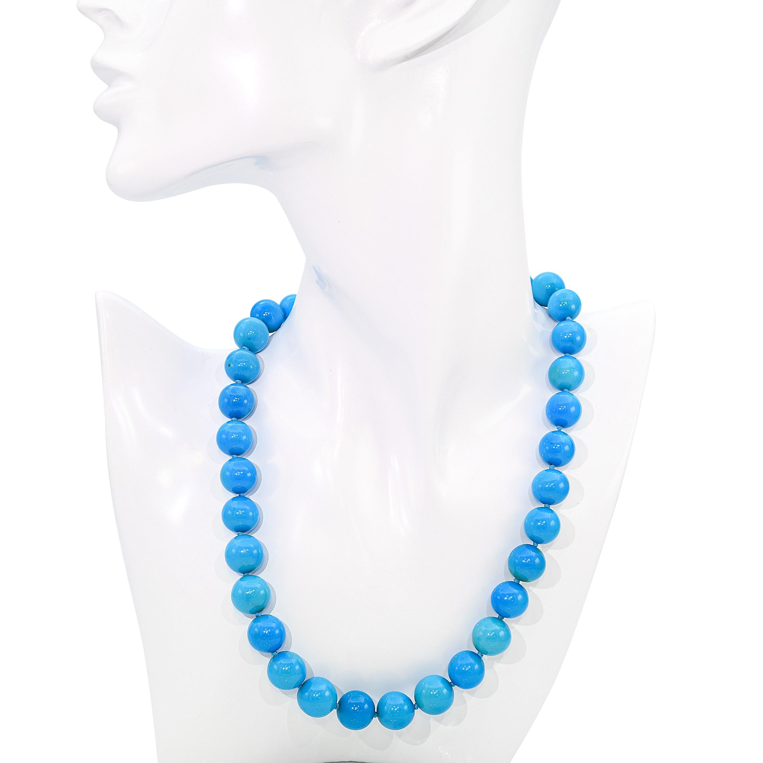 Vintage 19k Yellow Gold Persian Electric Blue Turquoise Bead Strand Necklace