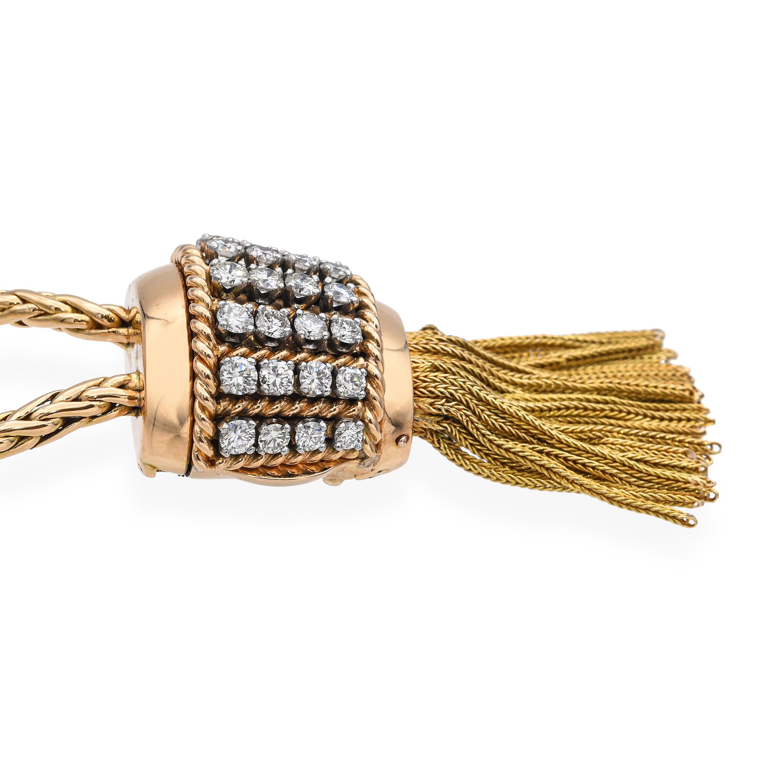 Vintage Retro Maison Sasportas 18k Yellow Gold and Diamond Watch Necklace