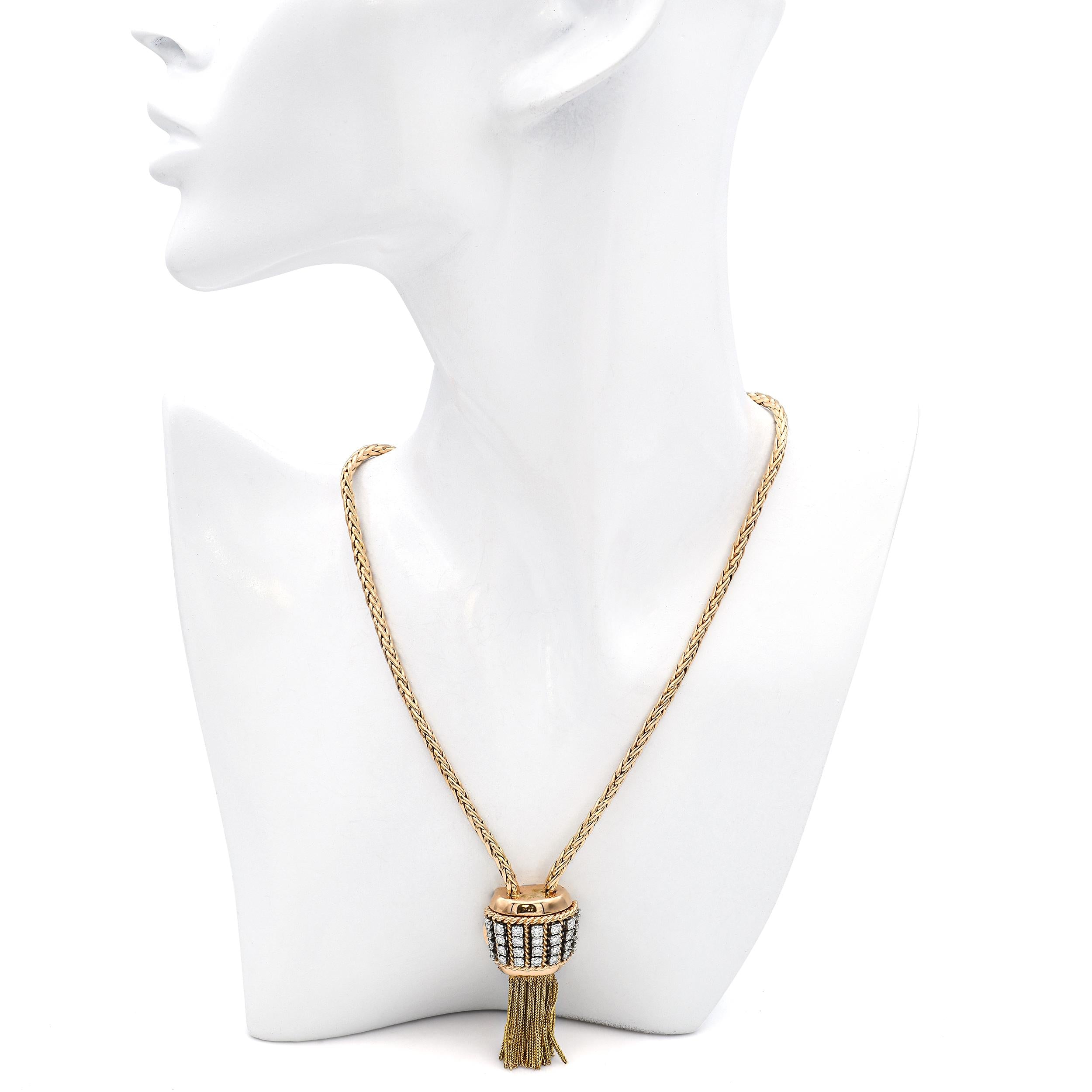 Vintage Retro Maison Sasportas 18k Yellow Gold and Diamond Watch Necklace