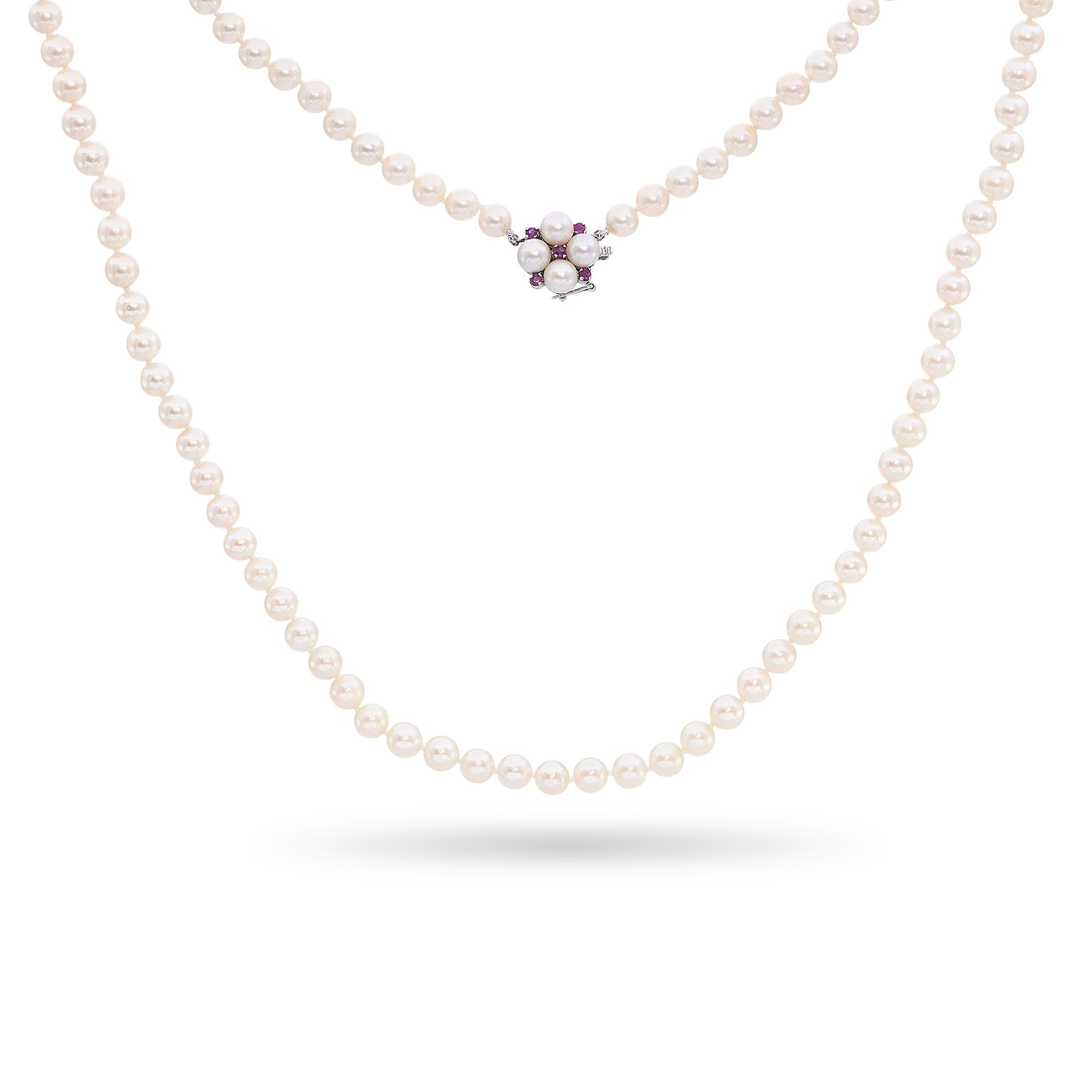 Vintage White Gold Pink Sapphire & Pearl Strand Necklace