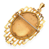 Vintage 18k Yellow Gold Corletto Ruby and Diamond Minatare Portrait Pendant