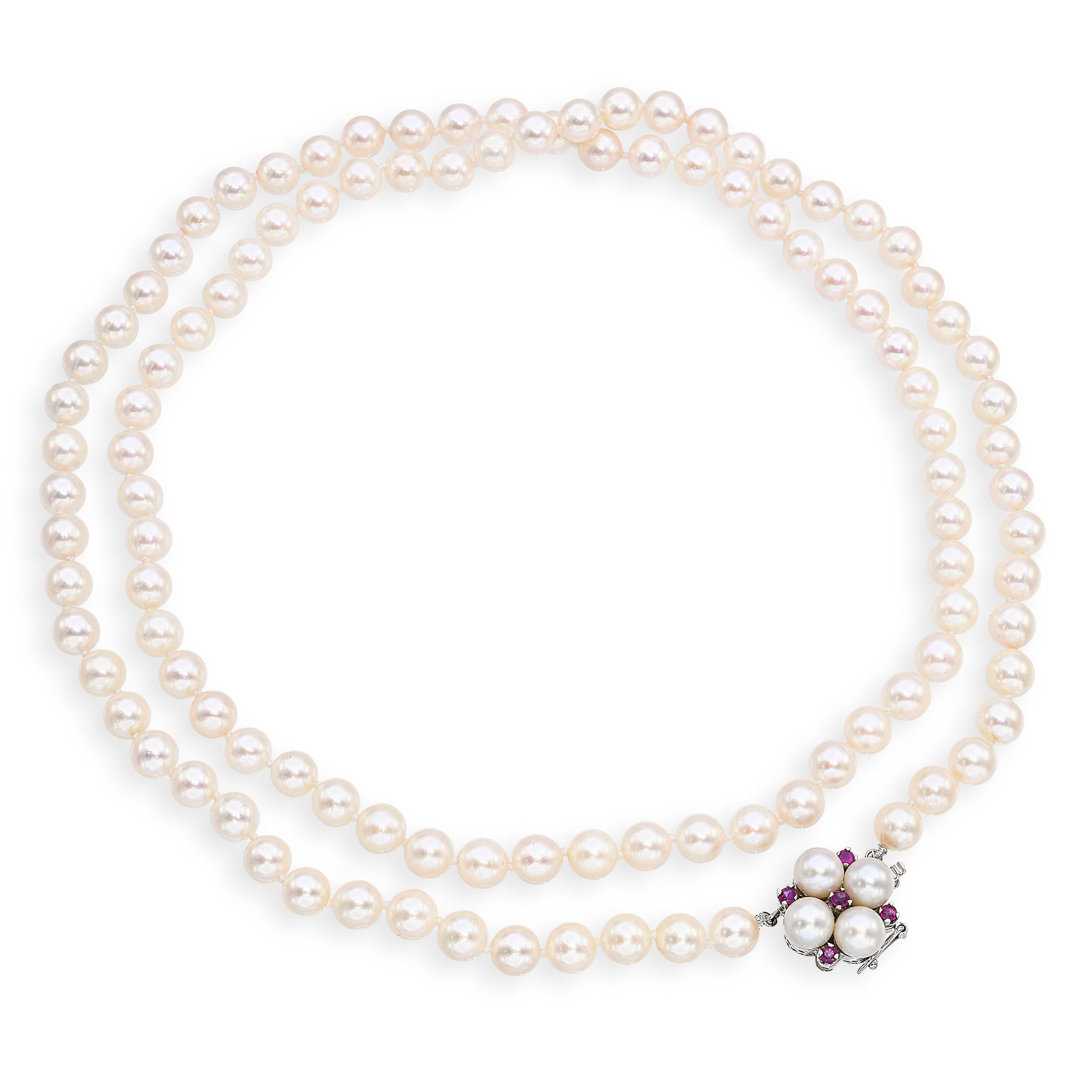 Vintage White Gold Pink Sapphire & Pearl Strand Necklace
