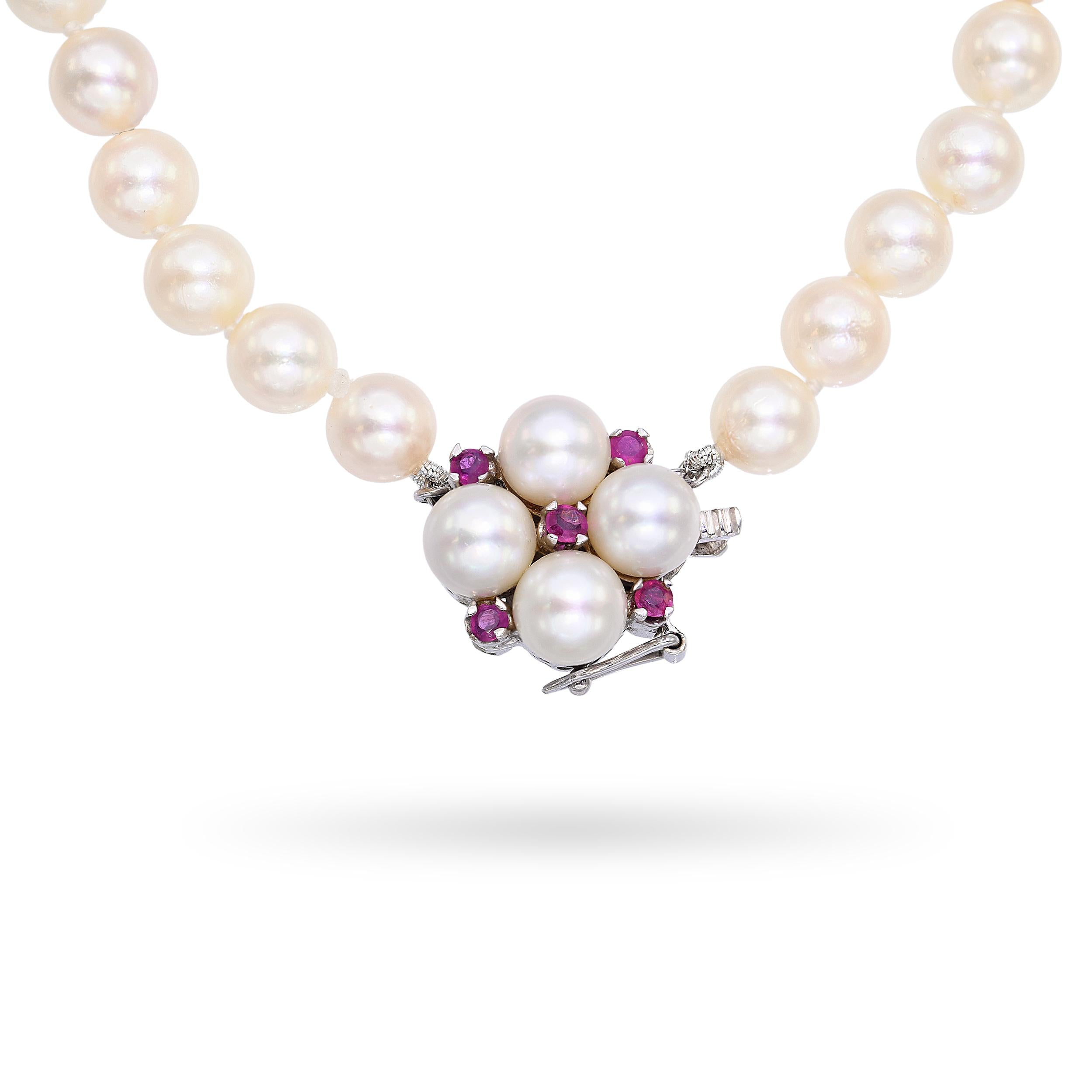 Vintage White Gold Pink Sapphire & Pearl Strand Necklace