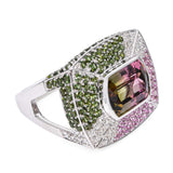 18K White Gold 7.57tcw Multicolor Tourmaline & .68tcw Diamond Statement Ring