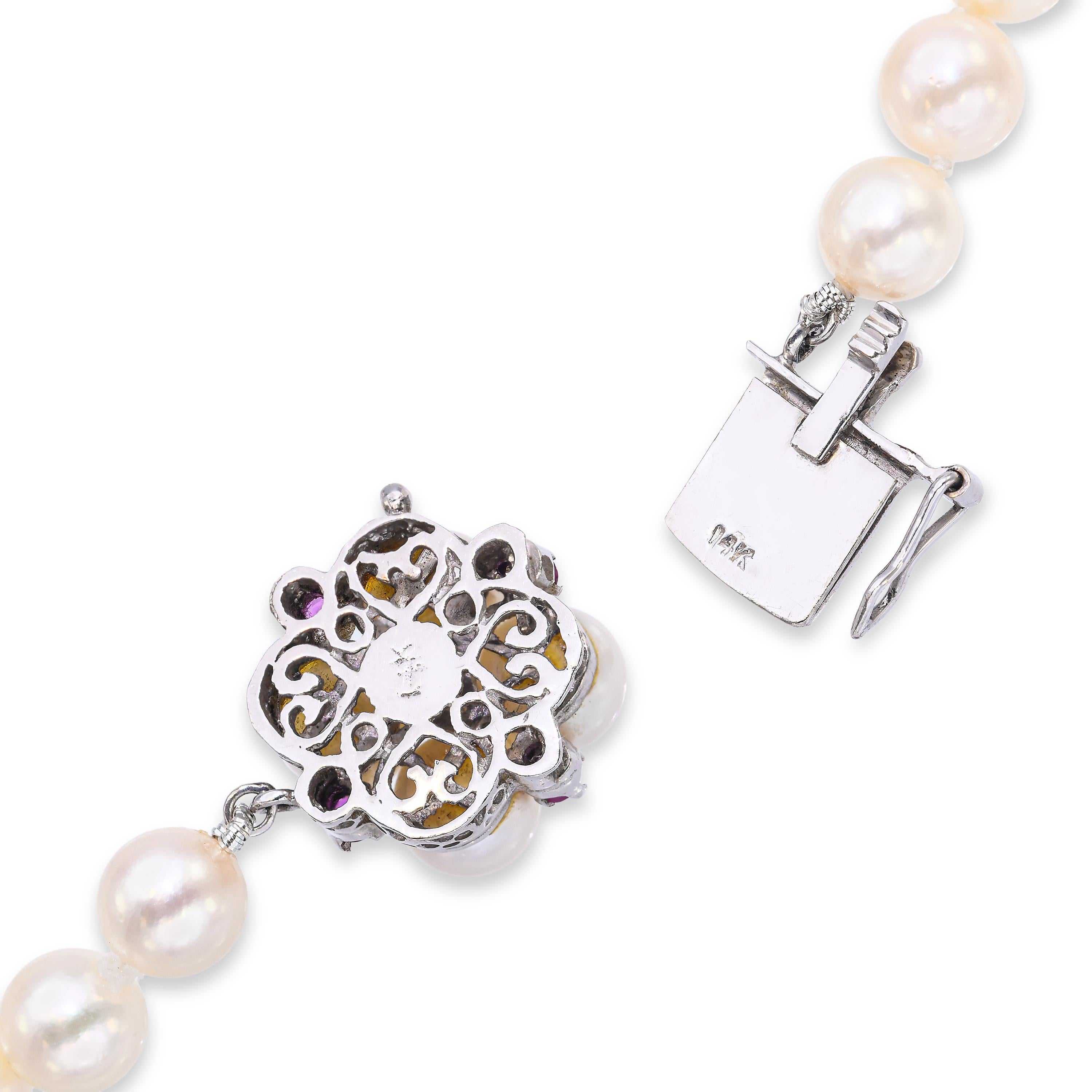 Vintage White Gold Pink Sapphire & Pearl Strand Necklace