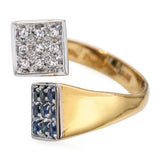 Vintage 18k Yellow Gold and Platinum Sapphire Diamond Bypass Ring