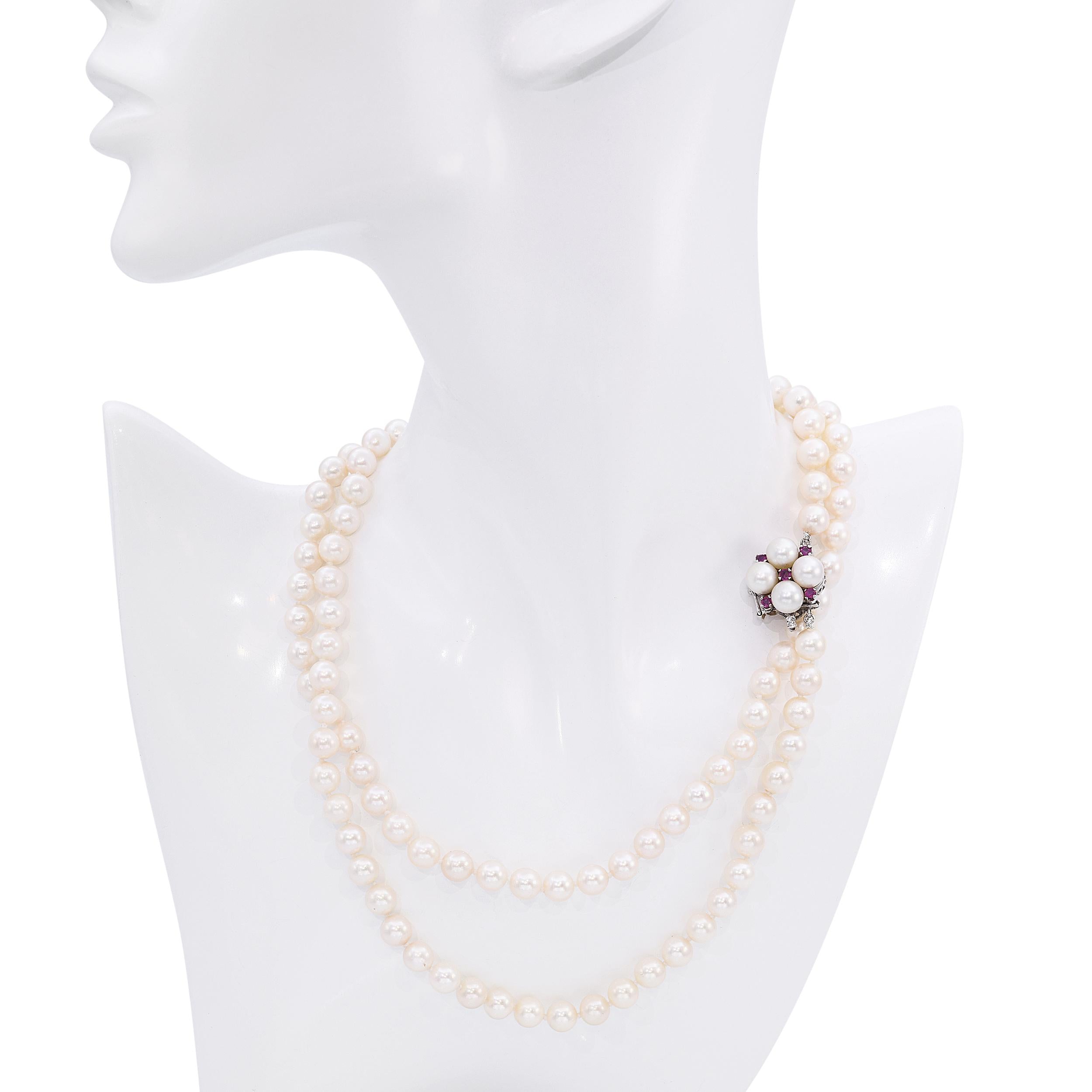 Vintage White Gold Pink Sapphire & Pearl Strand Necklace