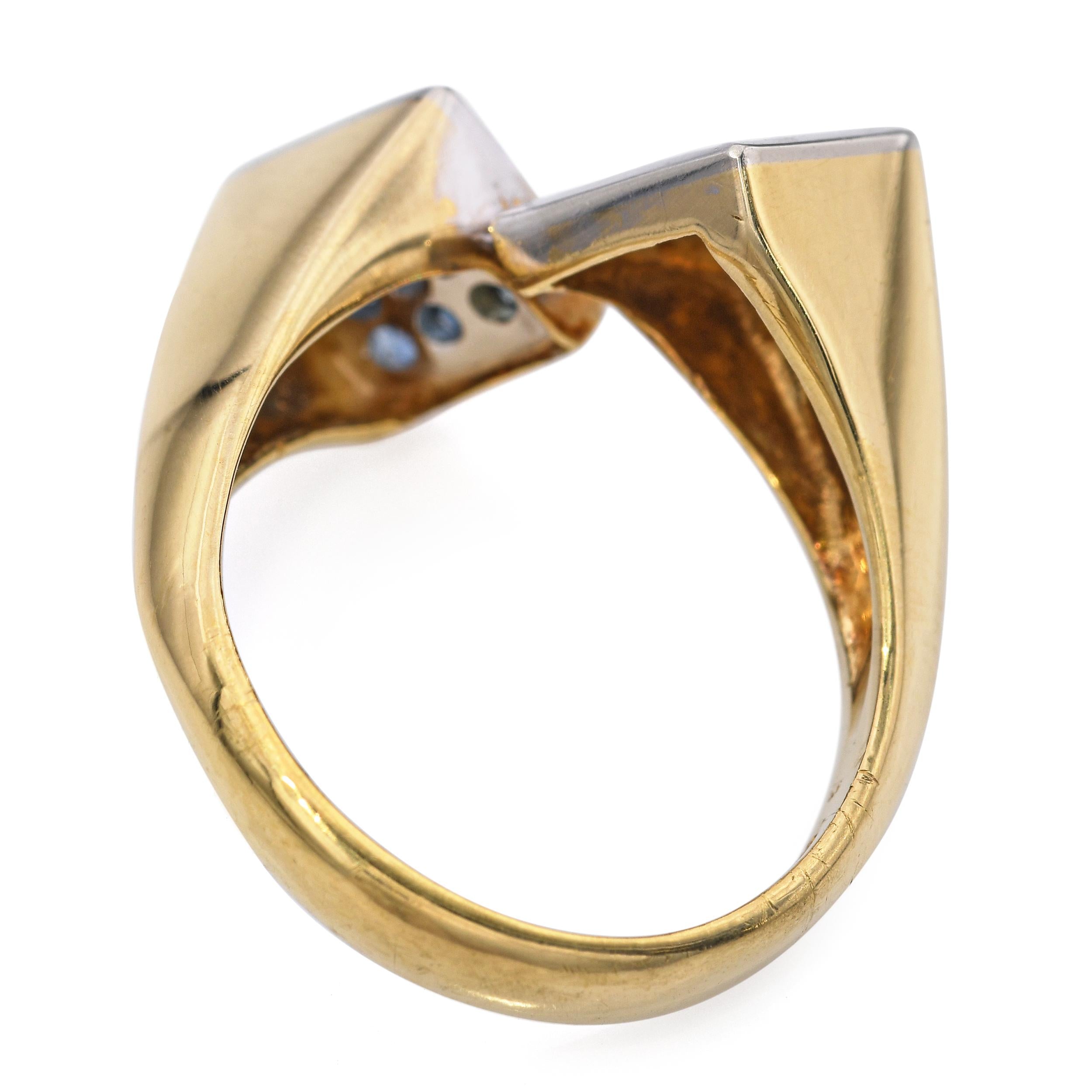 Vintage Two-Tone 18k Gold Sapphire Diamond Bypass Ring