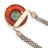 Vintage Yellow Gold Carnelian and Carved Jade Pendant Necklace
