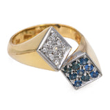 Vintage Two-Tone 18k Gold Sapphire Diamond Bypass Ring