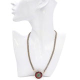 Vintage Yellow Gold Carnelian and Carved Jade Pendant Necklace