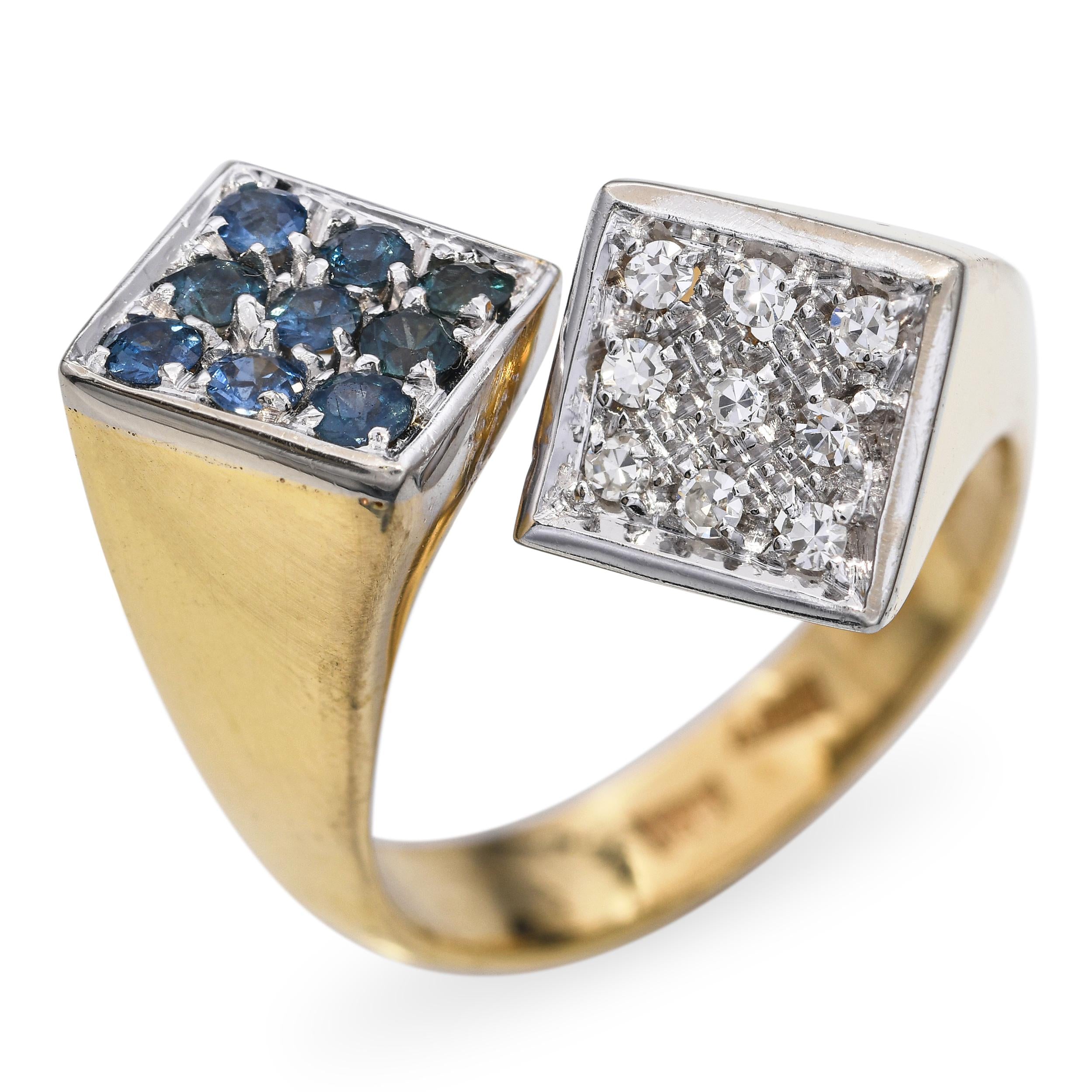 Vintage Two-Tone 18k Gold Sapphire Diamond Bypass Ring