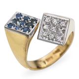 Vintage Two-Tone 18k Gold Sapphire Diamond Bypass Ring